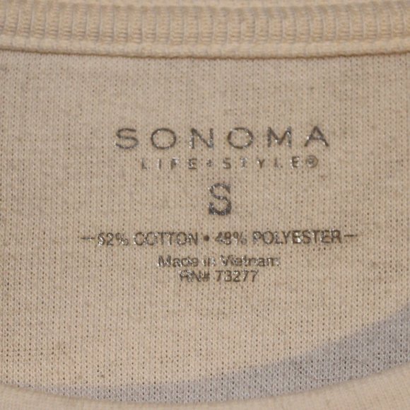 Sonoma Long Sleeve Crew Neck Cream Tan Print Sz S - Picture 3 of 5